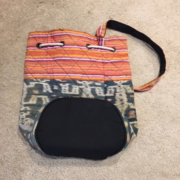 Boho Quilted Multi-Colored Drawstring Backpack Shoulder Bag 14"x9"x16.5" - Picture 6 of 16